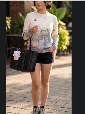 PacSun Floral Crew Neck Sweater - Cream and Green